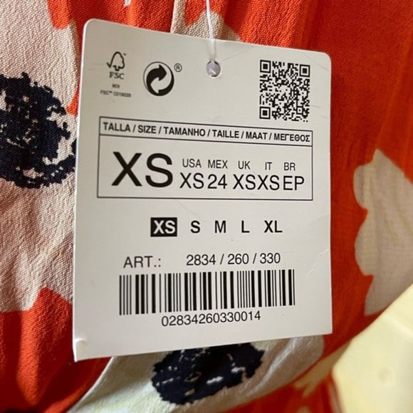 Zara Flowing Floral Print Crossover Dress XS Ruffle V-Neck Tunic Mini Orange NWT - Picture 15 of 15